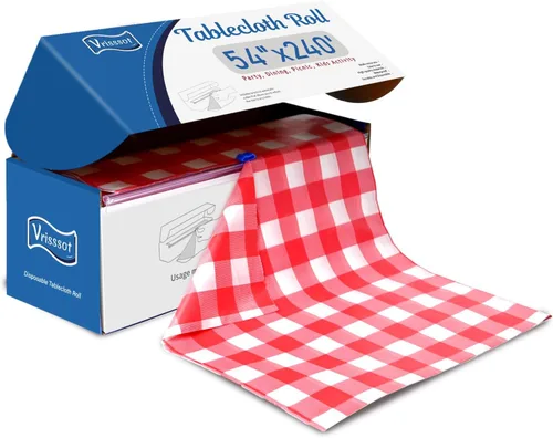 Miniatura 20 de Mantel desechable de plástico para mesas: 54 pulgadas x 120 pies, cubierta de mesa de plástico con cortador fácil de deslizar, manteles de plástico