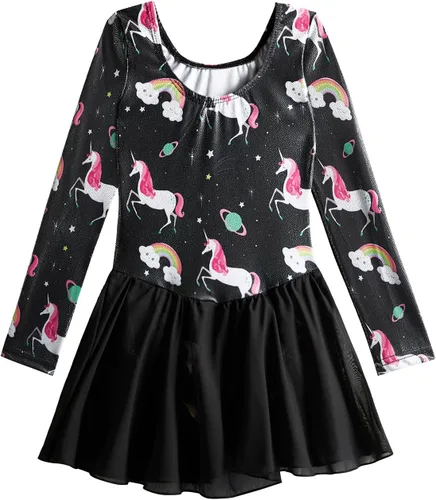 Miniatura 99 de EQSJIU Leotardo de baile de manga larga para niñas, vestido de ballet brillante con copo de nieve, tutú con falda tutú para niñas