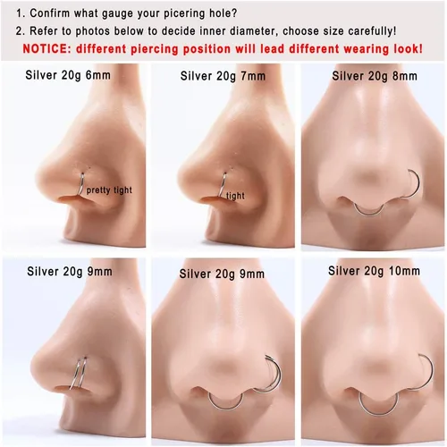 Miniatura 5 de FANSING - Aro de acero quirúrgico 316L con bisagra, para piercing de nariz, tabique, cartílago, hélix, daith, tragus, rook, conch, labio, lóbulo