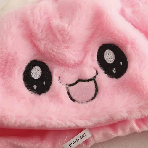 Miniatura 3 de Sombrero de conejo con orejas que se mueven de umbresen, sombrero de conejo de peluche divertido para niños Rosa