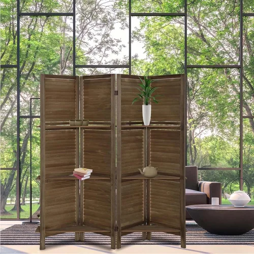 Miniatura 6 de Divisor de habitación de 4 paneles con estantes, separadores de habitación y pantallas de privacidad plegables, separadores de habitación plegables