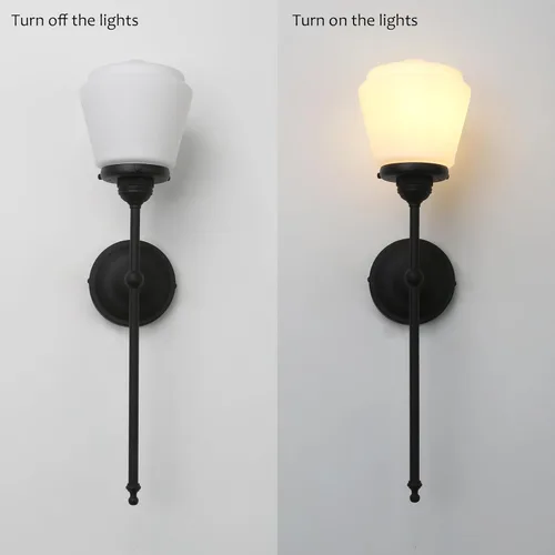 Miniatura 6 de Pathson Modern Wall Sconce Light with Milk White Glass, Hardwired Bathroom Wall Vanity Lamp, Mid-Century Rustic Decor for Living Room Bedroom