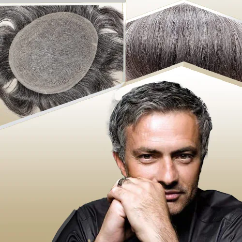 Miniatura 20 de Tupé de cabello humano europeo para hombres, suave encaje suizo completo, sistema de reemplazo de cabello, extensiones de cabello de 10 x 8 1B