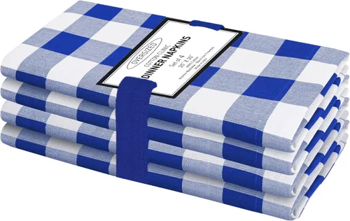 Cotton Clinic Servilletas de Cena 100% Algodón 20x20 Pulgadas Juego de 4 Cuadros Vichy - Servilletas de Mesa Suaves Duraderas Reutilizables para
