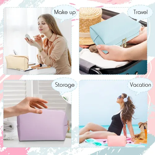 Miniatura 6 de Jexine 9 bolsas de maquillaje de cuero con cremallera bolsa de cosméticos Preppy resistente al agua versátil bolsa de maquillaje organizador