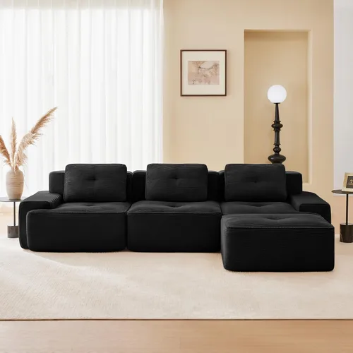 Miniatura 10 de Sofás modulares sin hueso de 152.8 pulgadas para sala de estar, sofá modular con diván en forma de L, cómodo asiento profundo tapizado de tela
