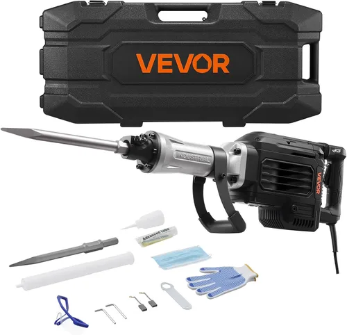 VEVOR - Martillo de demolición, martillo eléctrico potente de 3000 W, rompedor de concreto de 1700 RPM con cincel de punta, estuche de transporte,