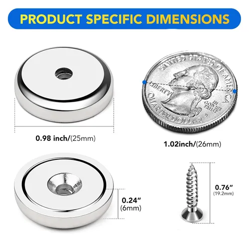 Miniatura 2 de Imanes de taza con agujero avellanado, imán con tornillo, imanes con base redonda con fuerza de sujeción industrial, 60 libras de fuerza