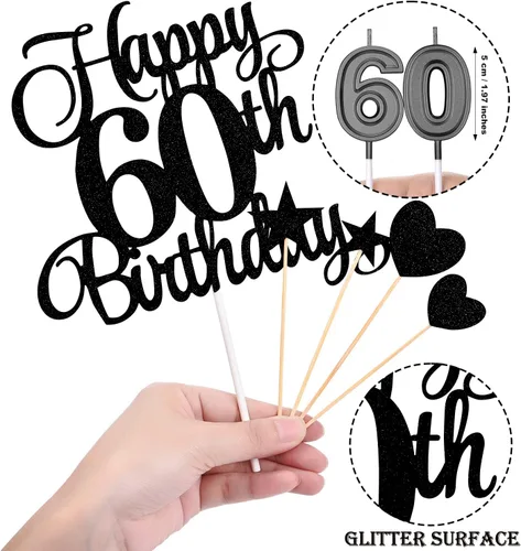 Miniatura 2 de El juego de decoraciones para tartas de cumpleaños de 60 años incluye velas de 60 cumpleaños número 60 velas para pasteles y adornos para pasteles