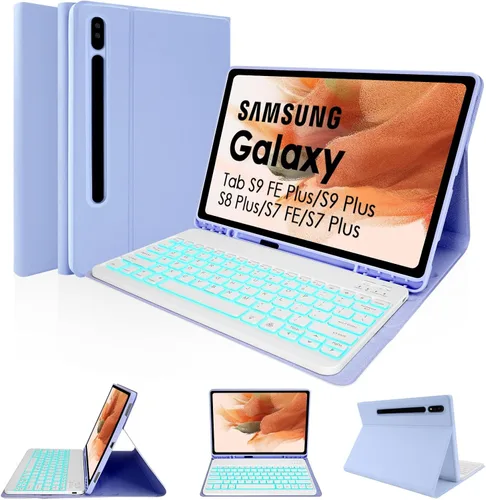 Miniatura 11 de LAMA Funda con teclado retroiluminado para Samsung Galaxy 12.4 pulgadas S10 Plus/S9 FE+/S9+/S8+, 12.4 pulgadas, S7 FE/S7 Plus, funda desmontable