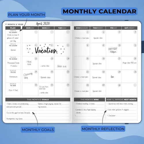Miniatura 4 de Clever Fox Planner – Planificador semanal y mensual sin fecha para productividad, manejo del tiempo y objetivos – Diario organizador – A5