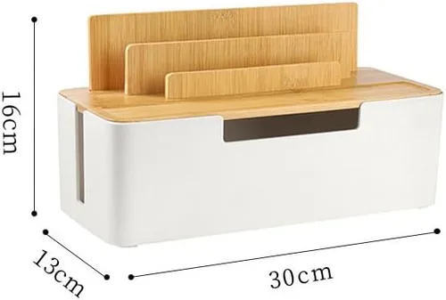 Miniatura 2 de Caja de organización de cables con tapa de madera, organizador multidispositivo para teléfonos/tabletas/relojes inteligentes, organizador de cables