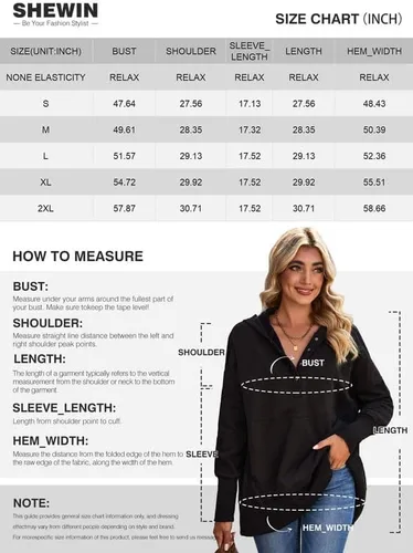 Miniatura 6 de SHEWIN Womens Oversized Sweatshirt Hoodies Casual Button V Neck Hooded Pullover Tops with Pocket