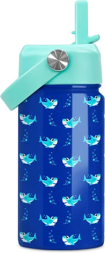 Miniatura 27 de SANDJEST Botella de Agua para Niños con Tapa de Pajita - 12 Oz Botella de Acero Inoxidable Aislada con Dibujo de Animales para Niños y Niñas - Taza