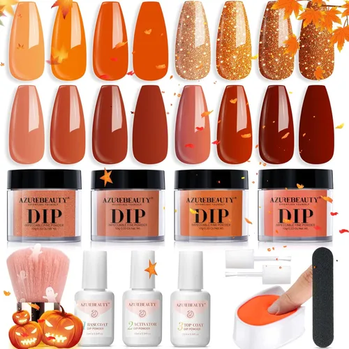 Miniatura 11 de AZUREBEAUTY Kit de iniciación de uñas en polvo de inmersión, 4 colores con purpurina rosa suave, arte de uñas francés, con capa base, capa superior