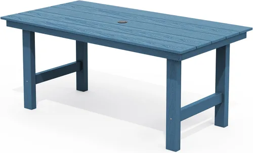 Miniatura 26 de SERWALL Juego de Mesa de Comedor de HDPE para Exteriores, Juego de 7 Piezas de Mesa de Comedor al Aire Libre con Mesa con Corte para Agujero de Gris