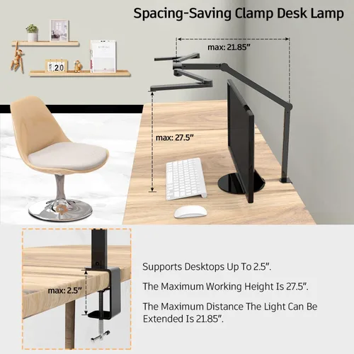 Miniatura 6 de EPABINA Lámpara de escritorio LED transformable, lámpara de escritorio de arquitecto grande de 41.5 pulgadas con abrazadera, 3 barras de luz