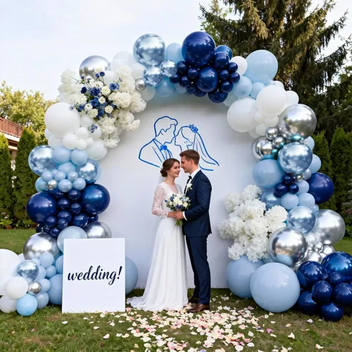Miniatura 8 de Kit de arco de globos azules, blancos y plateados, guirnalda de globos azul marino oscuro perla azul claro metálico con globo blanco plateado