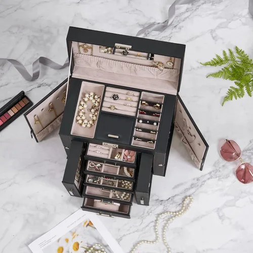 Miniatura 4 de ANWBROAD Large Jewelry Box Women Jewelery Organizer Box Jewelry Holder Organizer Jewelry Storage Case for All Jewelry with Lock Mirror for Necklaces