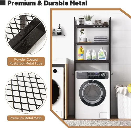 Miniatura 6 de LOKO Estante de almacenamiento de 3 niveles sobre el inodoro, organizador de baño con dispositivo antivuelco, 3 ganchos, soporte de metal sobre