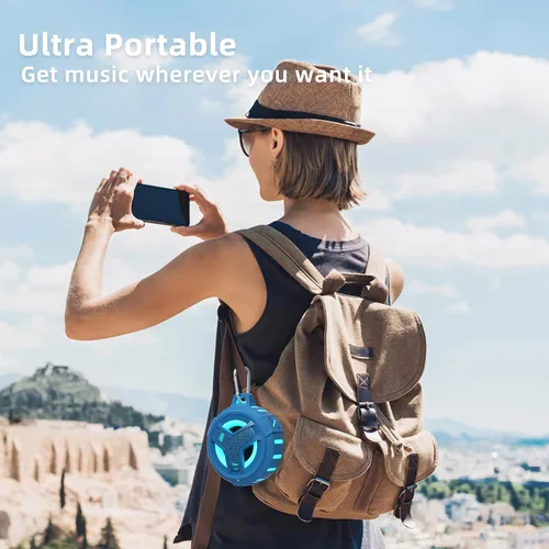 Miniatura 4 de EBODA Altavoz impermeable Bluetooth para ducha, IPX7, flotante, portátil, inalámbrico, pequeños altavoces con luz, tiempo de reproducción de 24 Azul