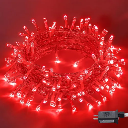 Miniatura 23 de JMEXSUSS Luces rojas blancas y azules con cable transparente, 66 pies, 200 luces LED para decoración del 4 de julio, luz de Navidad para celebración