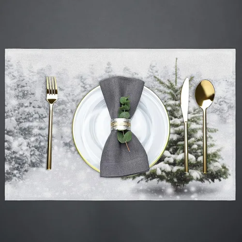 Miniatura 2 de Juego de 6 manteles individuales cuadrados de tela para árbol de Navidad, resistentes al calor, fáciles de limpiar, 12 x 18 pulgadas