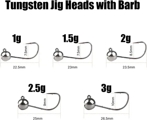 Miniatura 5 de 10 cabezas de tungsteno con soporte para cebo, cabeza redonda para pequeños cebos de plástico y peces, Crappie y Bluegills Sin pintar