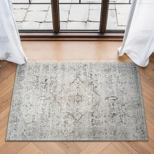 Miniatura 60 de Bloom Rugs Caria Alfombra Lavable Antideslizante de 7 pies - Azul/Carbón Alfombra Tradicional para Entrada, Pasillo, Baño y Cocina - Tamaño Exacto