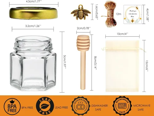 Miniatura 3 de Adabocute Paquete de 20 mini tarros de miel con gotero, perfectos para regalos de baby shower y recuerdos de boda, incluye etiquetas colgantes