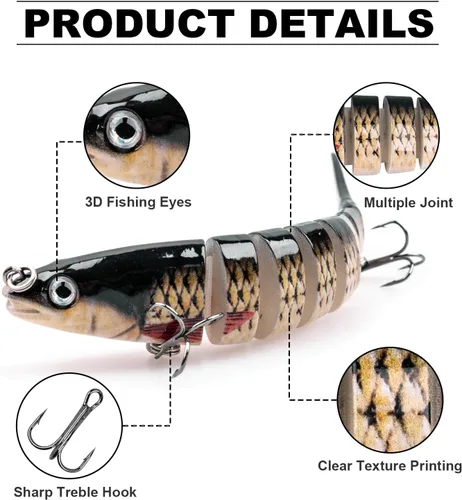 Miniatura 3 de ReeMoo Señuelos de pesca para lubina, señuelos de pesca de agua superior, cebos de natación multiarticulados, señuelos de lubina de natación