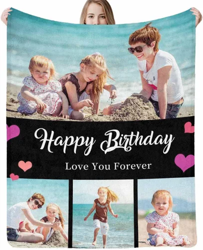 Miniatura 28 de InterestPrint Manta personalizada con nombre, 6 fotos, manta personalizada para aniversario, boda, para marido, esposa, amantes, 6 tamaños