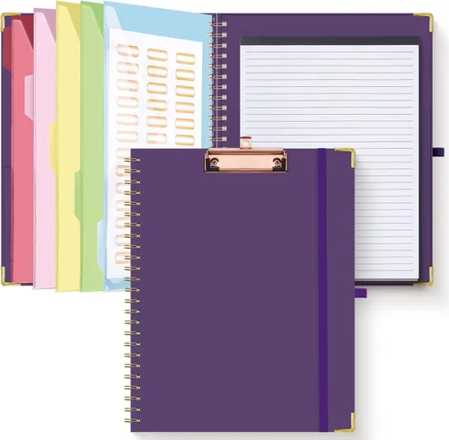 Miniatura 10 de HAUTOCO Folio portapapeles con bloc de notas recargable para tamaño carta (11 x 8.5 pulgadas), 5 divisores con 10 bolsillos, soporte elástico