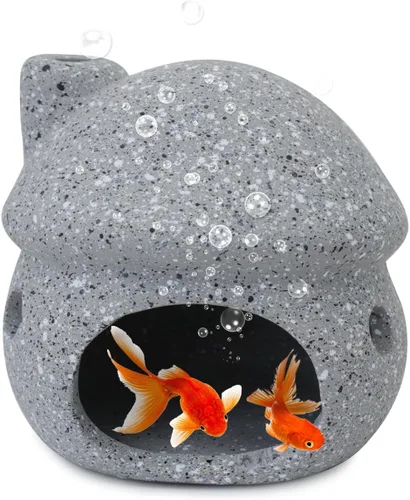 Miniatura 8 de WishLotus Decoración para cuevas de acuario, escondite de peces de acuario duradero, adorno de cerámica para pecera, casa de hongos, túnel oculto