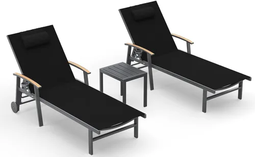 Miniatura 20 de Ciokea Sillón para exteriores con almohada, tumbona de aluminio de 5 posiciones con ruedas y reposabrazos, silla de piscina resistente de 400 libras