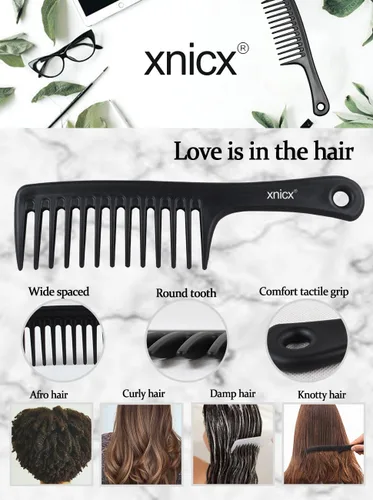 Miniatura 4 de Juego de 3 peines de dientes anchos, cepillo desenredante para cabello rizado, húmedo y grueso, desenredante de ducha con agarre cuidado para Negro