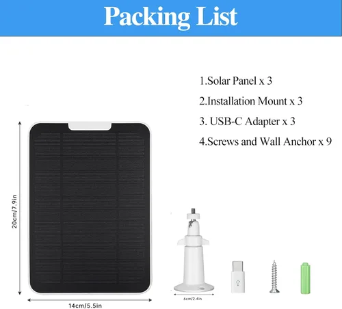 Miniatura 9 de Panel solar mejorado de 5 V 6 W para cámara de seguridad, compatible con Eufycam 2C/2C Pro/2/2 Pro/E20/E40/E, fuente de alimentación continua con 3