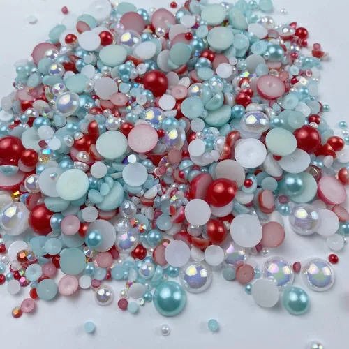 Miniatura 4 de Mezcla de perlas planas y diamantes de imitación, 2.16 oz de diamantes de imitación de resina semiredondas para manualidades, 0.116 in - 0.394 in