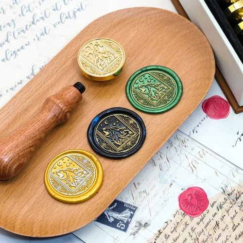 Miniatura 7 de SWANGSA Juego de sellos de cera, 6 cabezales de sello de cera vintage y 1 mango de madera para invitaciones de fiesta de boda, cartas, sobres