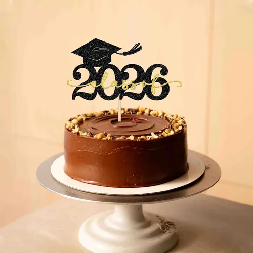 Miniatura 5 de Rsstarxi 1 paquete de decoración de pastel con purpurina para la clase de 2026, decoraciones de graduación 2026, tapa de felicitaciones