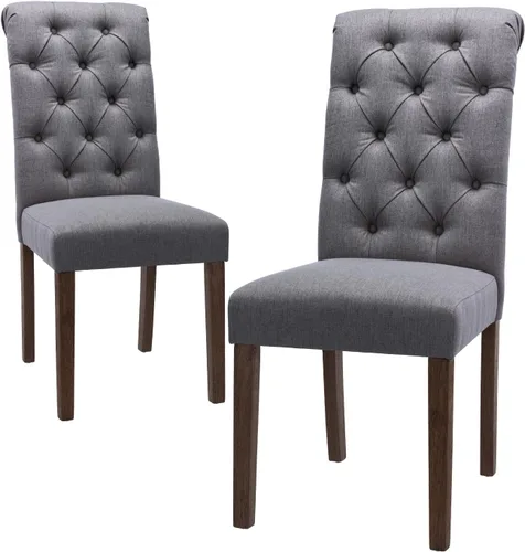 Miniatura 13 de Juego de 2 sillas de comedor capitoné, sillas de comedor Parsons tapizadas, sillas auxiliares de cocina de tela con patas de madera, beige
