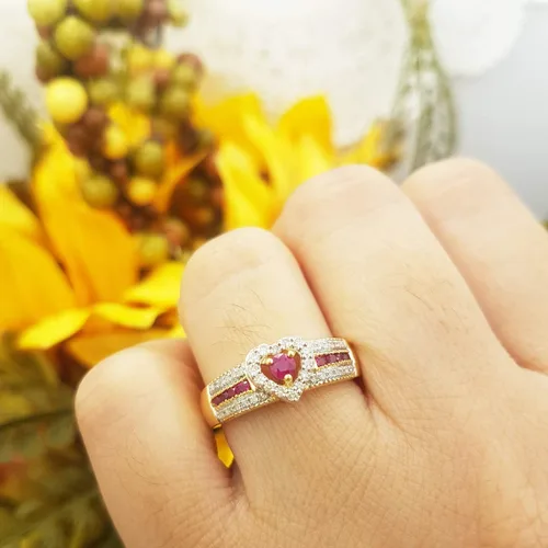 Miniatura 3 de Dazzlingrock Collection Anillo de compromiso de promesa en forma de corazón de rubí y diamante blanco de corte redondo de 10 quilates, oro blanco