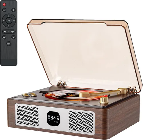 CARONSORT Reproductor de CD Retro Puede Copiar a USB, Reproductor de CD Bluetooth Nostalgico para el Hogar, Altavoces Incorporados con Pantalla LCD,