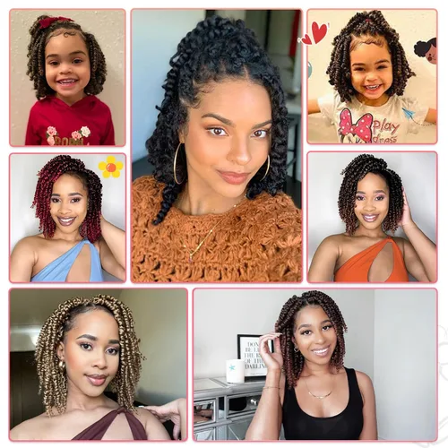 Miniatura 4 de Fulcrum Cabello Passion Twist de 6 pulgadas, 8 paquetes de cabello de ganchillo Passion Twist para mujeres negras, cabello pretrenzado de ganchillo