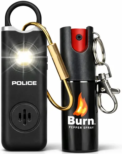 Alarma de seguridad personal de policía y BURN Pepper Spray Combo de autodefensa para mujeres y hombres – Sirena fuerte de 135 db con gas pimienta
