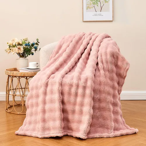 Miniatura 13 de Wajade Manta de forro polar suave para sofá, 90 x 106 pulgadas, manta decorativa de burbujas 3D, acogedora y esponjosa, manta ligera y cálida
