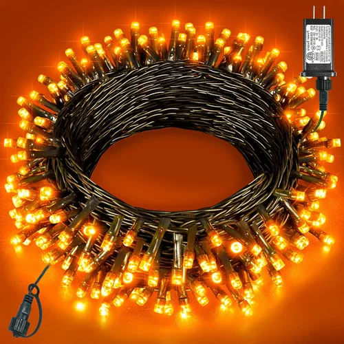 120 luces LED de Navidad de 40 pies para exteriores, guirnalda de luces de Navidad naranja impermeable, 8 modos de luces conectables para árbol de