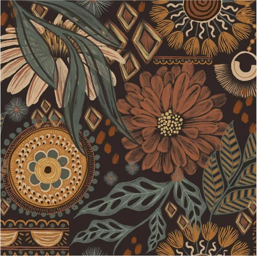 HAOKHOME Papel tapiz para despegar y pegar, diseño floral, bohemio, marrón, melocotón, verde, decoración de pared retro, mural extraíble para baño,