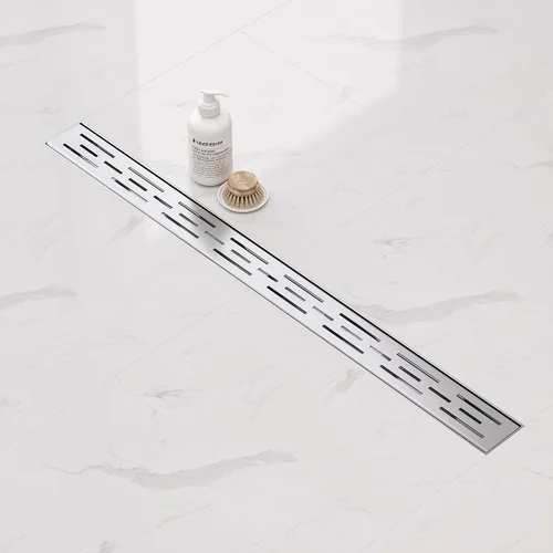 Miniatura 5 de Neodrain - Drenaje lineal rectangular de 32 pulgadas con rejilla de patrón de ladrillo, desagüe de piso de baño de acero inoxidable cepillado 304