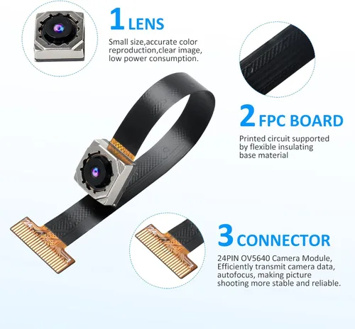 Miniatura 3 de 2 PCS OV5640 módulo de cámara, lente de enfoque automático de 120 ° lente de 5 megapíxeles para ESP32, STM32, computadora de placa única